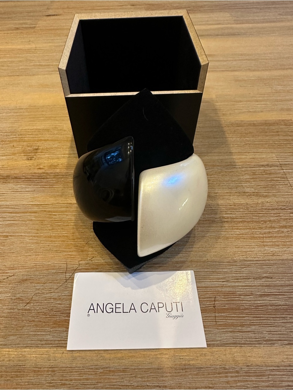 Angela Caputi Giuggiù Black & Pearlescent Cream Hinged Resin Cuff Bracelet